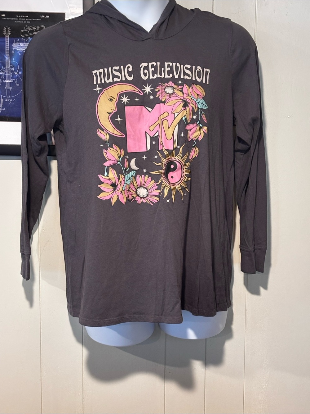 Torrid MTV Black Hoodie Tee with Pink & Yellow Graphic